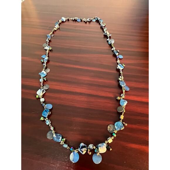 Beaded Faux Shell Necklace Silver Toned Clasp 45" Long Coastal Beachy - Picture 1 of 7